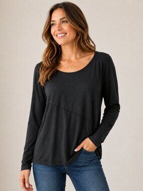 JANA Black Modal Top XL/1G Asymmetrical Seams Soft Minimalist Artsy Layeri